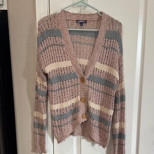 Freshman Pink and Gray Striped Cardigan L / G14